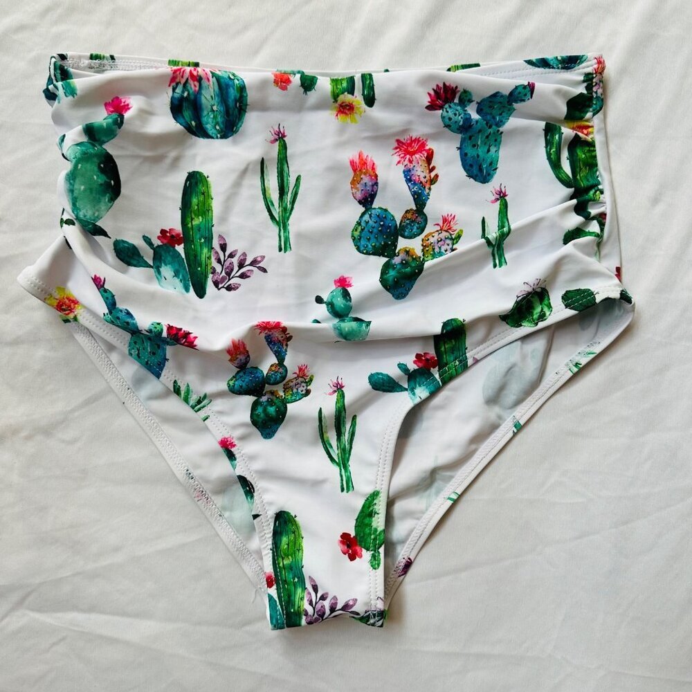 Dressfo Cactus Swim Bottoms White High Rise Swimsuit Size M - Picture 2 of 9